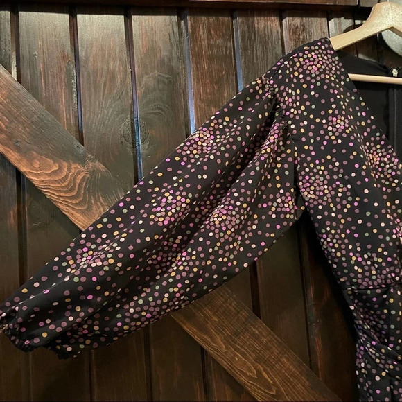 Kate Spade Disco Dots Jumpsuit Size 0 Long Sleeve Polka Black Wrap Front 6465 - Picture 5 of 10